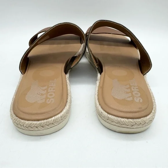 SOREL Ella Leather Sporty Espadrille Slide Sandals Green/Brown Sz 8.5 Minimalist - Picture 8 of 10